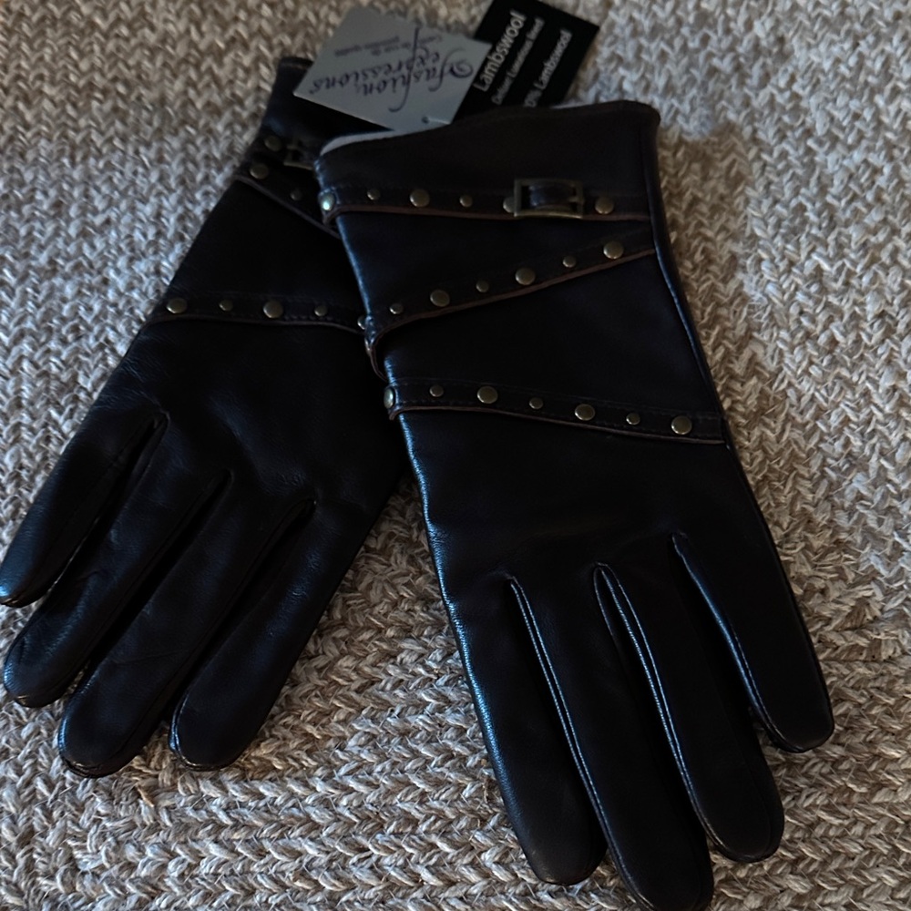 Black Leather Studded Gloves